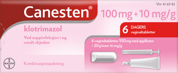Canesten 6 dagers 6 vaginaltabletter med applikator 100 mg krem 1% 20g