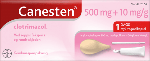 Canesten vaginalkapsel med applikator 500mg krem 1% 20g, 1 dag