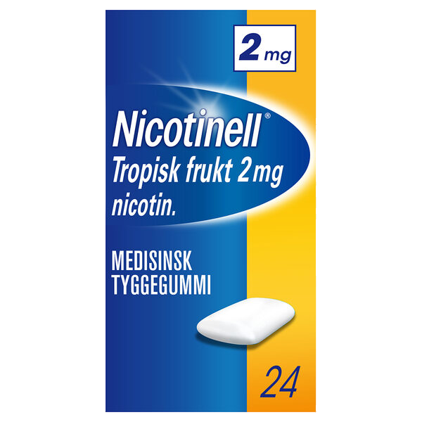 Nicotinell 2mg Tyggegummi for røykeslutt Tropisk frukt 24 stk