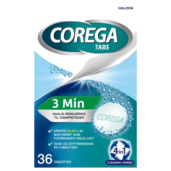 Corega Tabs 3 Min rensetabletter 36 stk
